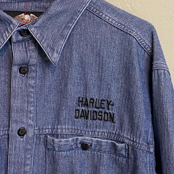 EUC VINTAGE HARLEY-DAVIDSON DENIM BUTTON DOWN SHIRT - Picture 13 of 13